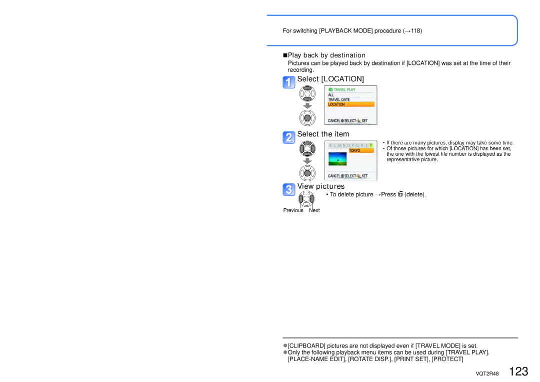 Panasonic DMC-TZ8, DMC-ZS5, DMC-TZ10 operating instructions Select the item View pictures, Play back by destination 