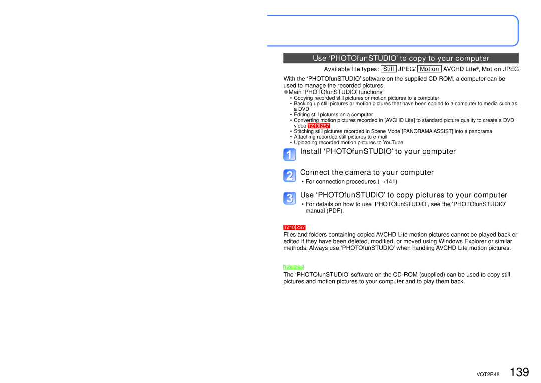 Panasonic DMC-ZS5 Use ‘PHOTOfunSTUDIO’ to copy to your computer, Use ‘PHOTOfunSTUDIO’ to copy pictures to your computer 