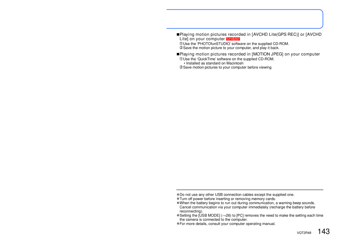 Panasonic DMC-TZ10, DMC-TZ8, DMC-ZS5 operating instructions VQT2R48 