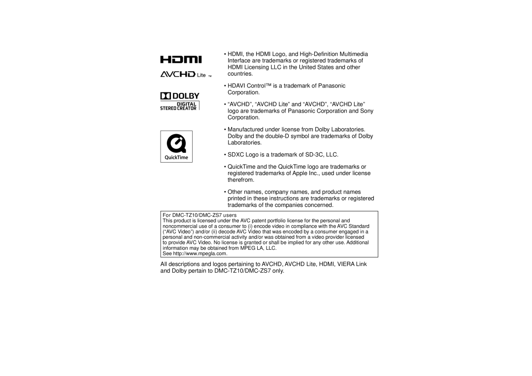 Panasonic DMC-ZS5, DMC-TZ8 operating instructions For DMC-TZ10/DMC-ZS7 users 