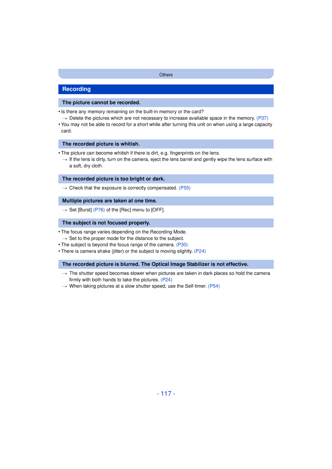 Panasonic DMCXS1R, DMC-XS1, DMCFH10P, DMC-FH10 owner manual 117, Recording 