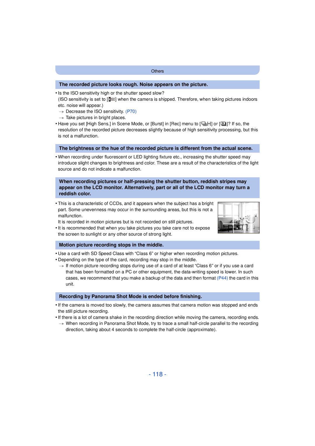 Panasonic DMCFH10P, DMC-XS1, DMCXS1R, DMC-FH10 owner manual 118, Recorded picture looks rough. Noise appears on the picture 