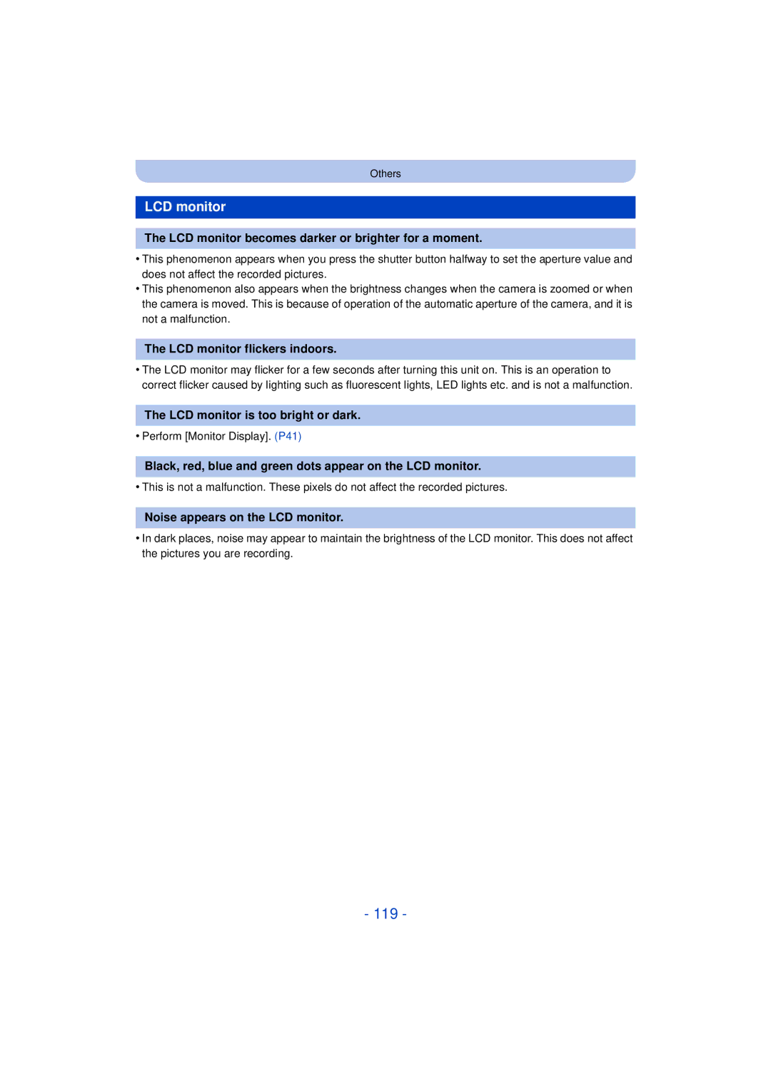 Panasonic DMC-FH10, DMC-XS1, DMCXS1R, DMCFH10P owner manual 119, LCD monitor 