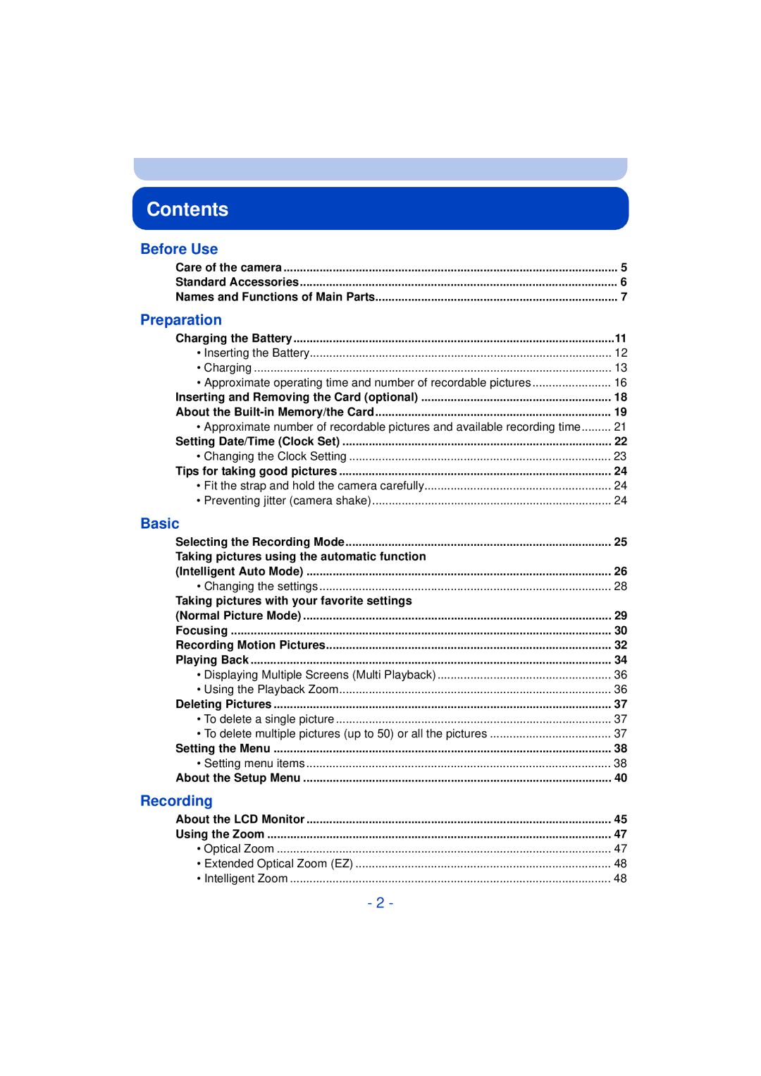 Panasonic DMCFH10P, DMC-XS1, DMCXS1R, DMC-FH10 owner manual Contents 