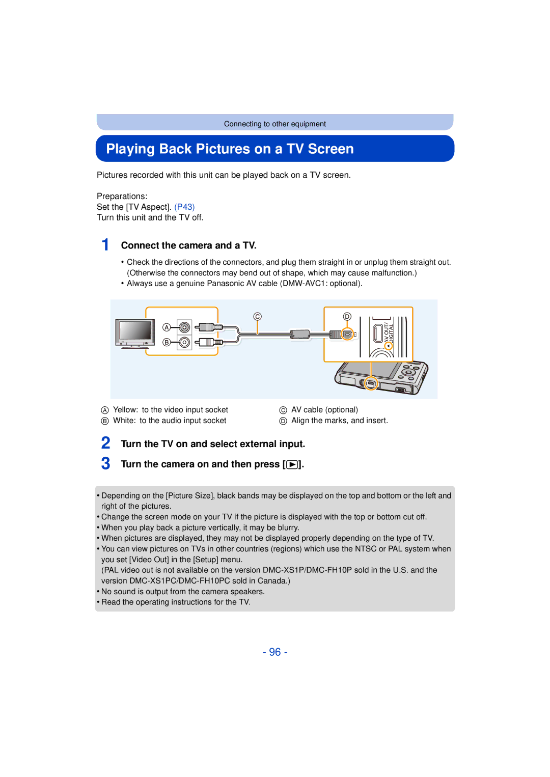 Panasonic DMC-XS1, DMCXS1R, DMCFH10P, DMC-FH10 owner manual Playing Back Pictures on a TV Screen, Connect the camera and a TV 