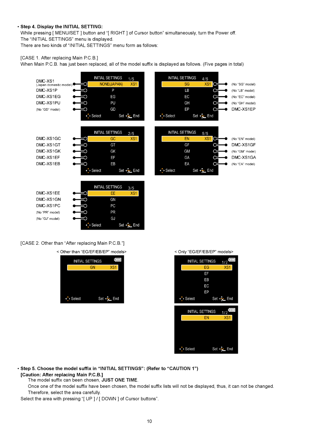 Panasonic DMC-XS1GA, DMC-XS1GN Display the Initial Setting, Choose the model suffix in Initial Settings Refer to Caution 