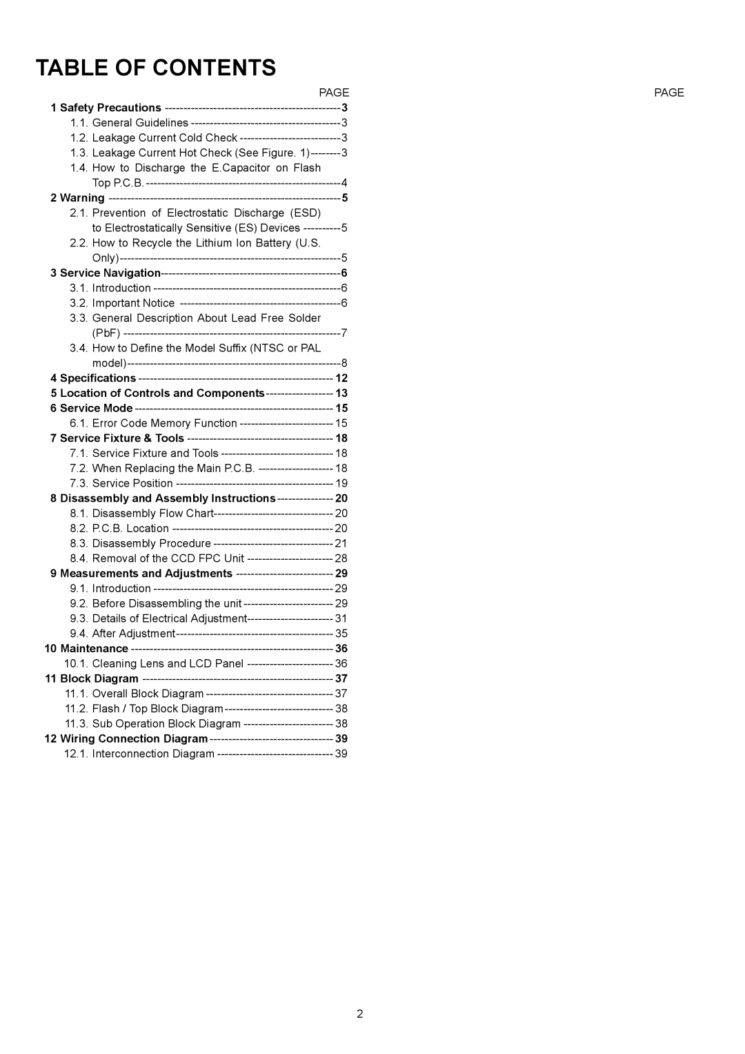 Panasonic DMC-XS1GC, DMC-XS1GN, DMC-XS1GF, DMC-XS1PU, DMC-XS1PC, DMC-XS1EE, DMC-XS1EG, DMC-XS1EF, DMC-XS1GK Table of Contents 