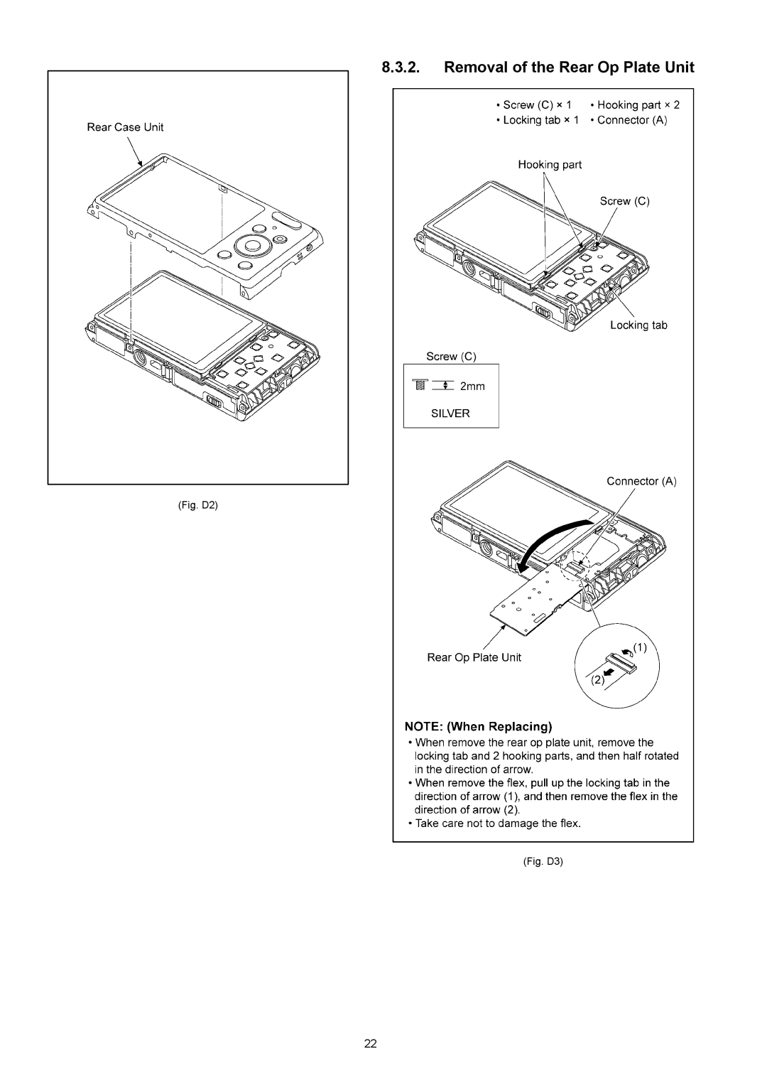 Panasonic DMC-XS1GN, DMC-XS1GF, DMC-XS1GC, DMC-XS1PU, DMC-XS1PC, DMC-XS1EE manual Removal of the Rear Op Plate Unit, Fig. D2 