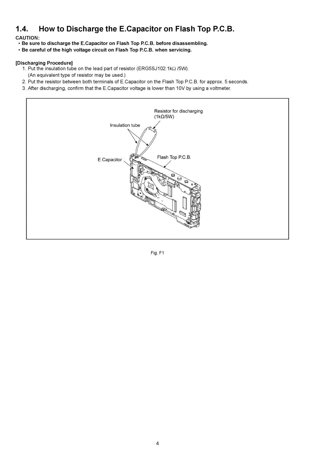 Panasonic DMC-XS1PC, DMC-XS1GN, DMC-XS1GF, DMC-XS1GC, DMC-XS1PU How to Discharge the E.Capacitor on Flash Top P.C.B, Fig. F1 