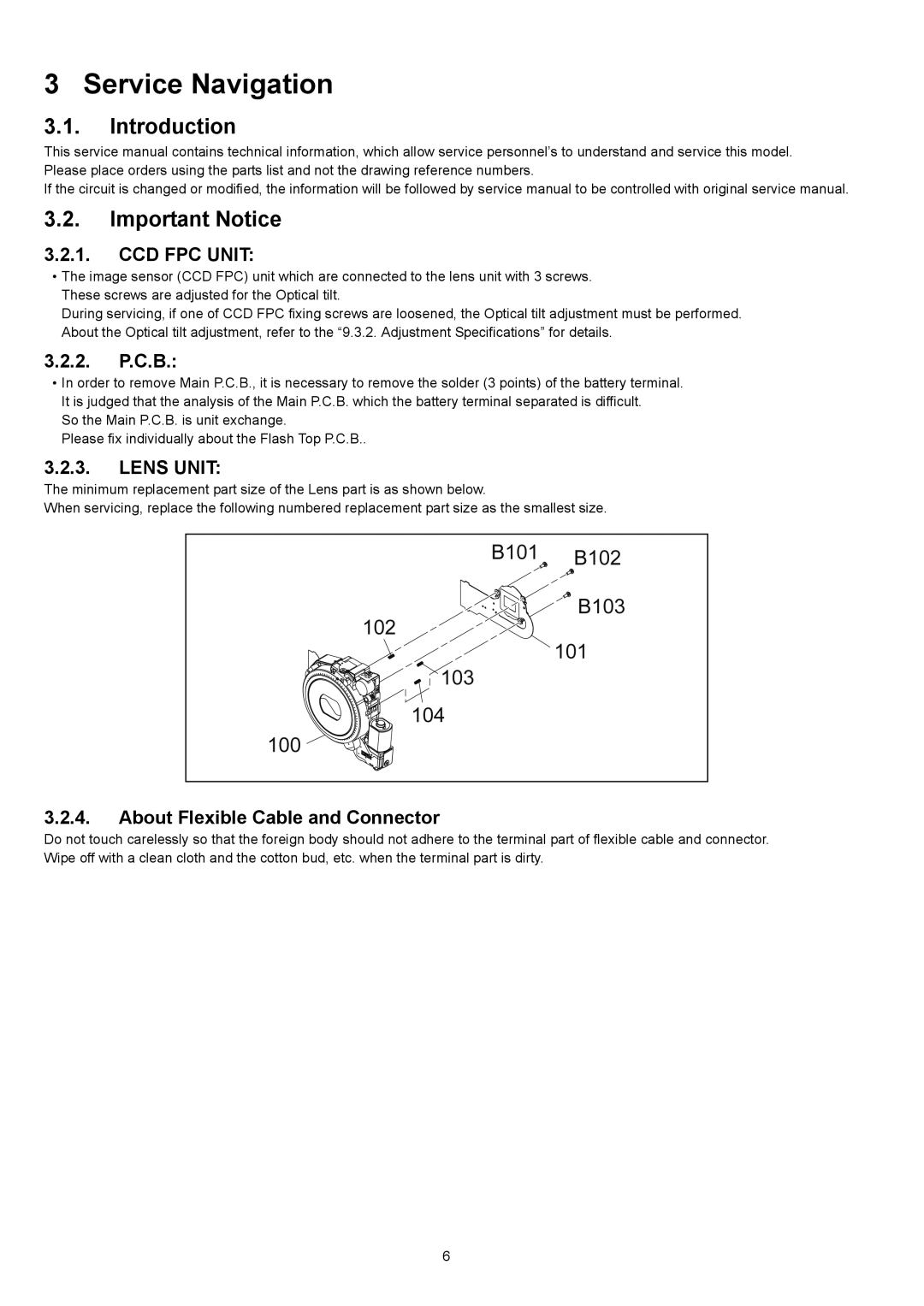 Panasonic DMC-XS1EG, DMC-XS1GN, DMC-XS1GF, DMC-XS1GC, DMC-XS1PU, DMC-XS1PC Service Navigation, Introduction Important Notice 