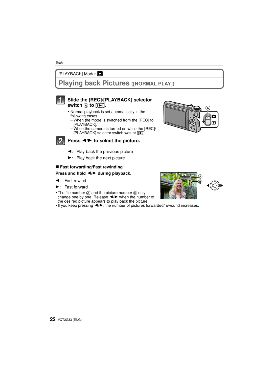 Panasonic DMC-ZR1 operating instructions Playing back Pictures Normal Play, Slide the REC/PLAYBACK selector switch a to 