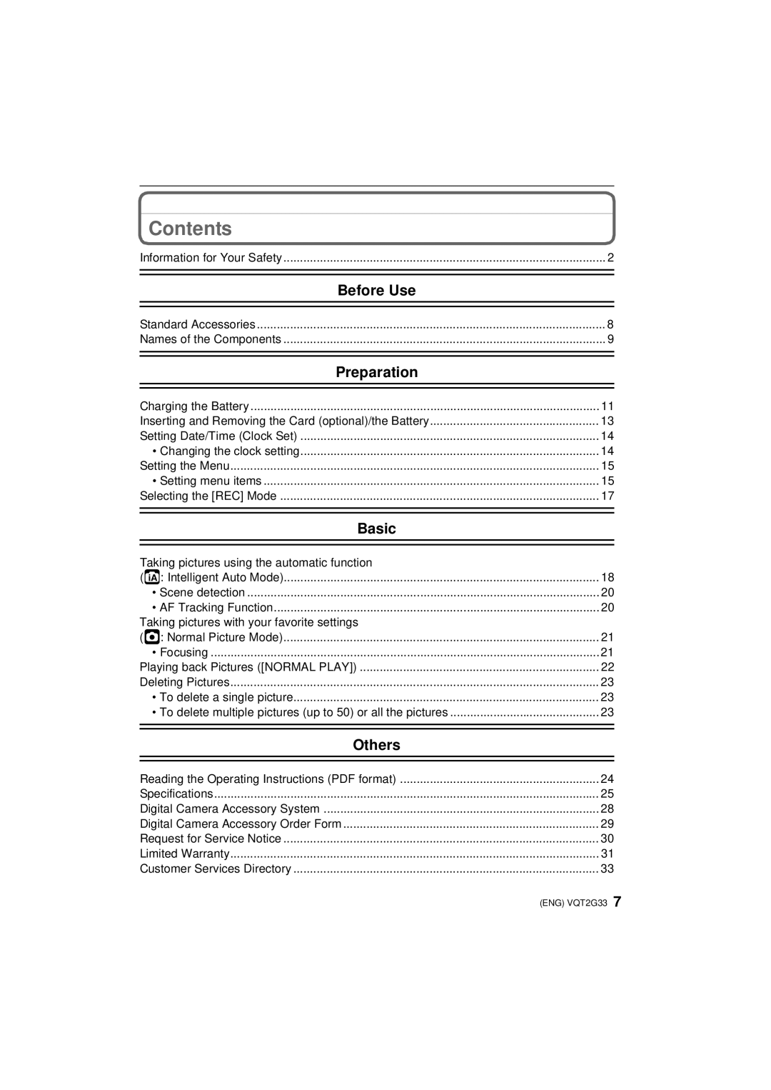 Panasonic DMC-ZR1 operating instructions Contents 