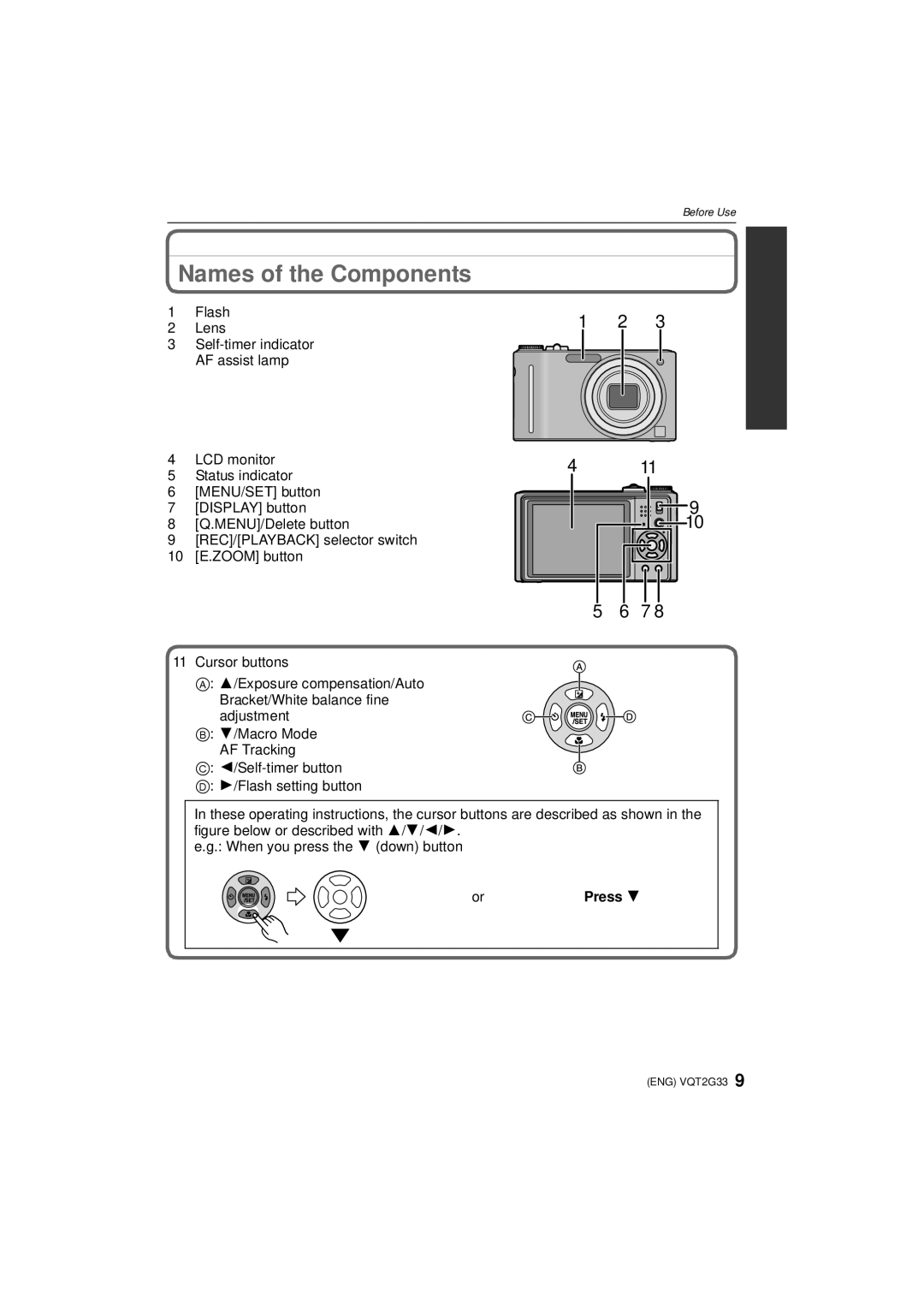 Panasonic DMC-ZR1 operating instructions Names of the Components, Press 