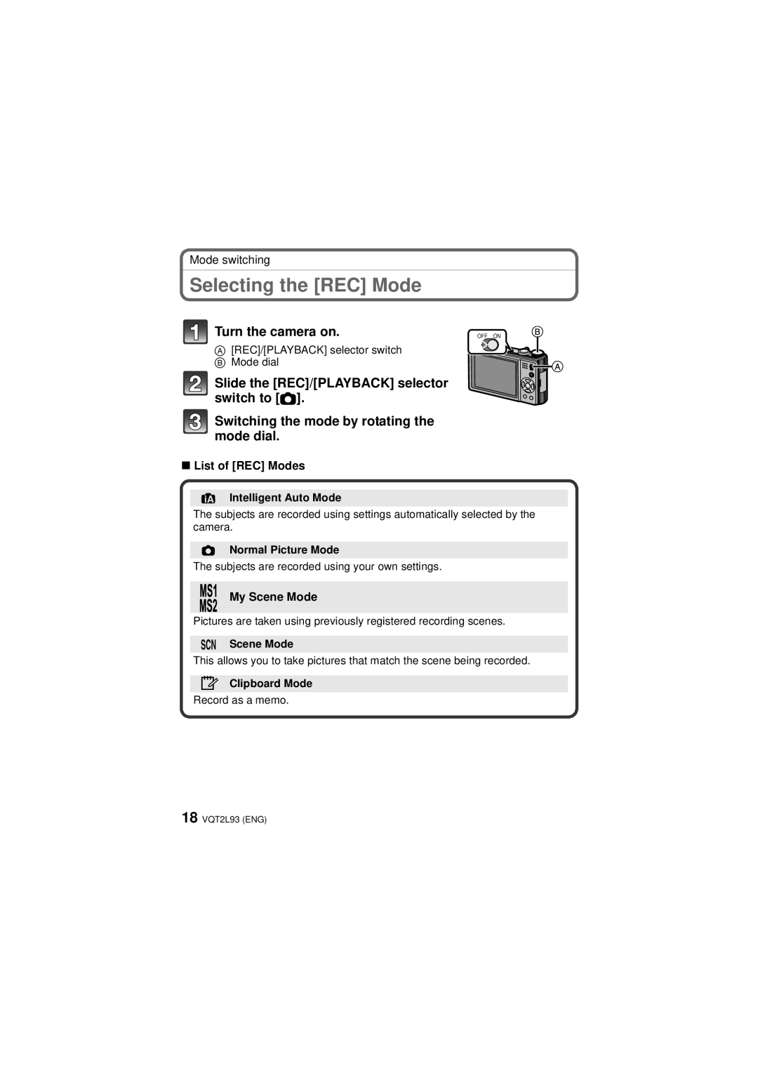 Panasonic DMC-ZR3K, DMCZR3S operating instructions Selecting the REC Mode, List of REC Modes, My Scene Mode 