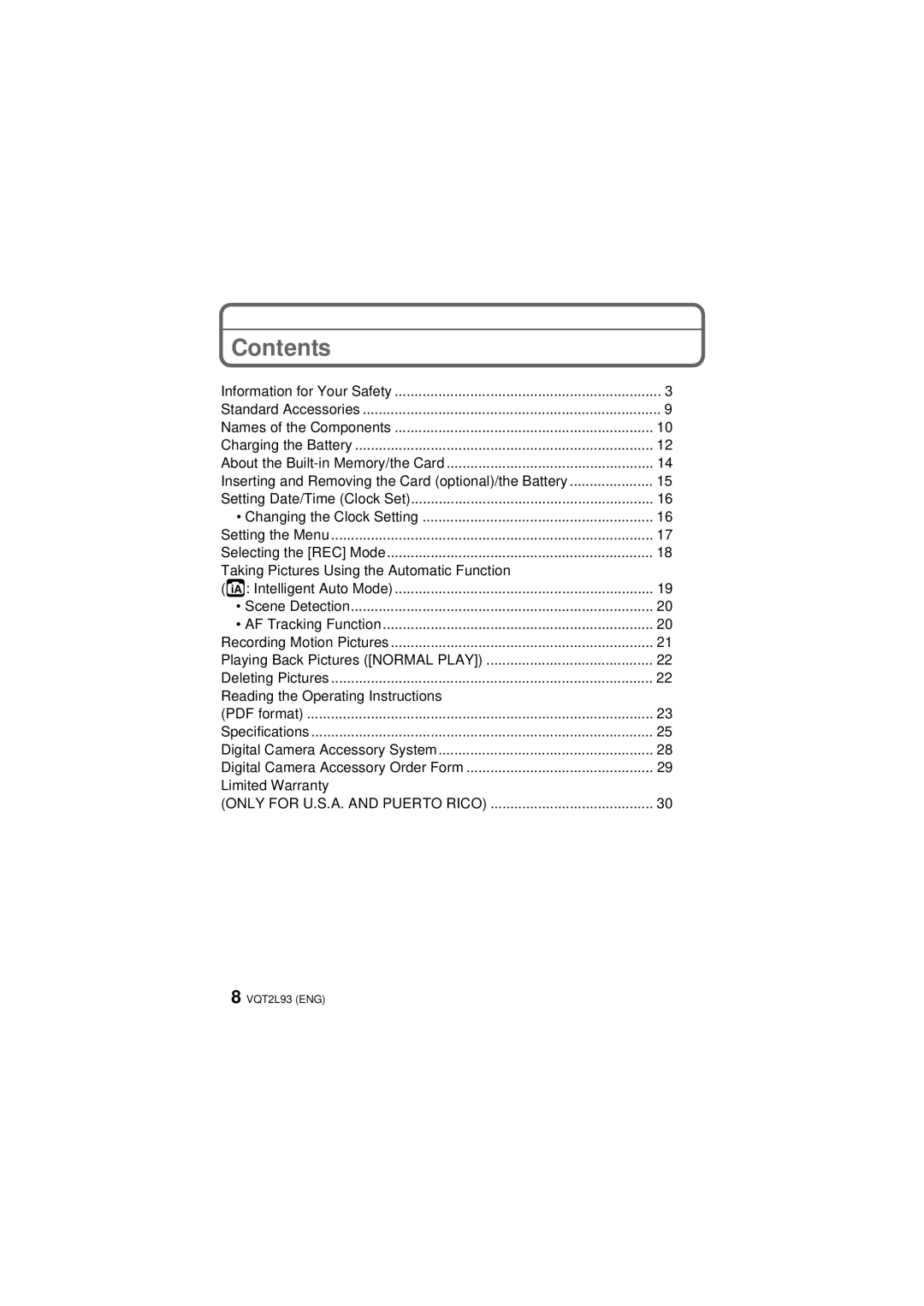 Panasonic DMCZR3S, DMC-ZR3K operating instructions Contents 