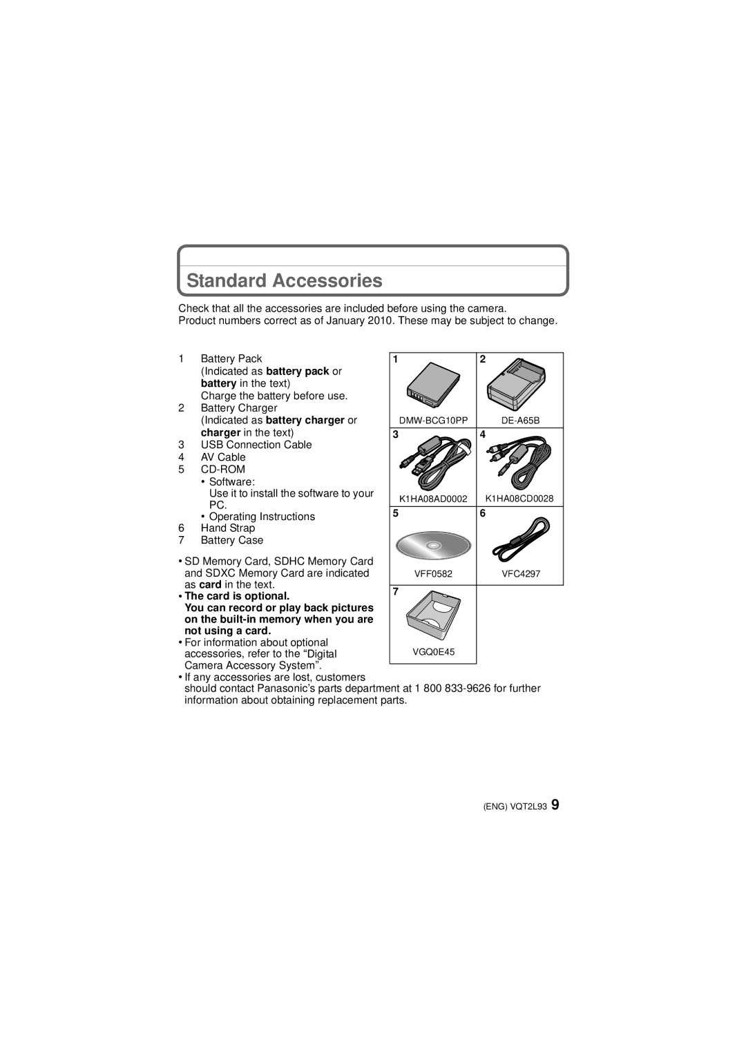 Panasonic DMC-ZR3K, DMCZR3S operating instructions Standard Accessories, Cd-Rom 