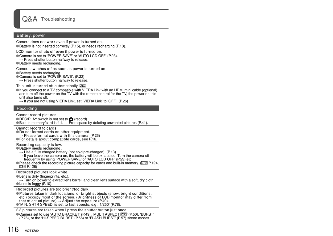 Panasonic DMC-ZS1 Camera does not work even if power is turned on, LCD monitor shuts off even if power is turned on 