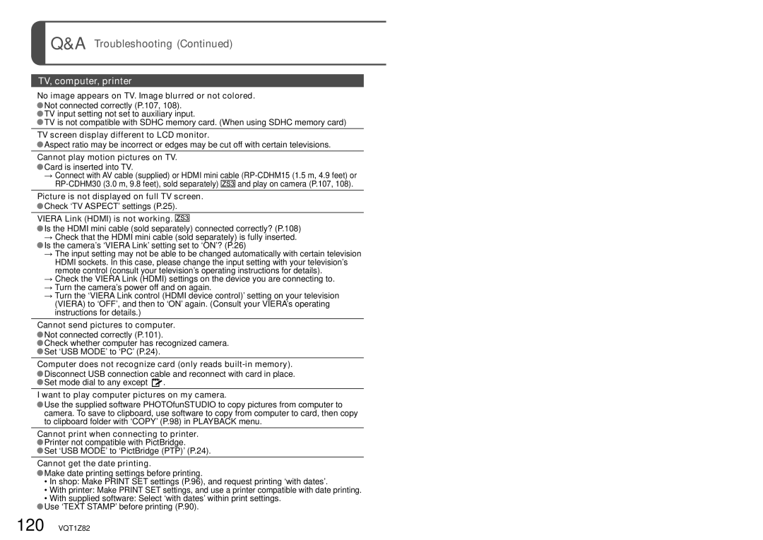 Panasonic DMC-ZS1 No image appears on TV. Image blurred or not colored, TV screen display different to LCD monitor 