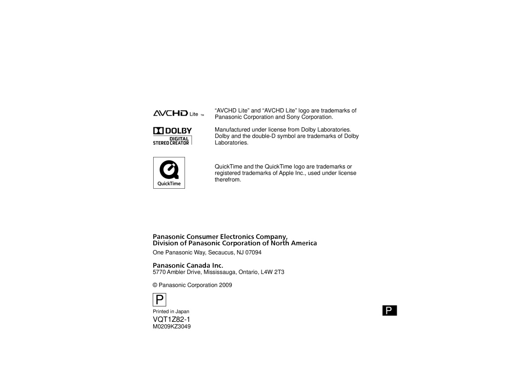 Panasonic DMC-ZS1K operating instructions M0209KZ3049 