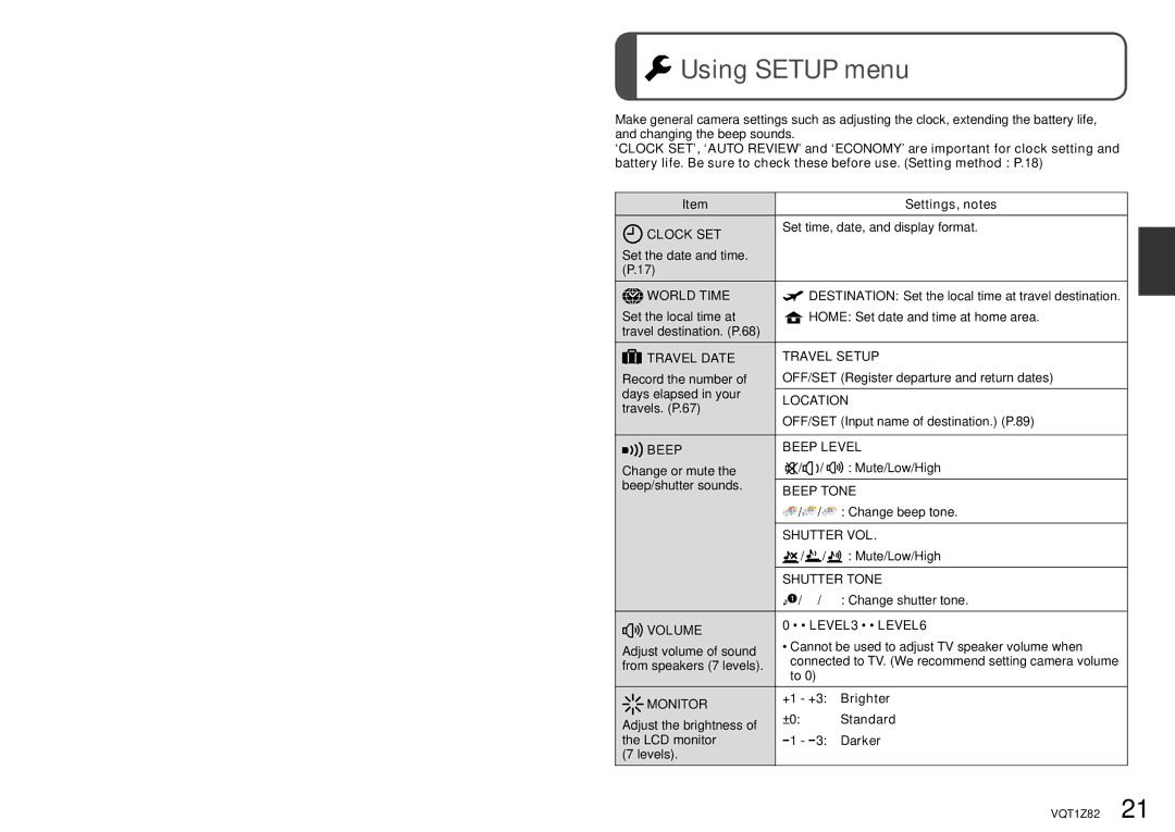 Panasonic DMC-ZS1K operating instructions Using Setup menu 