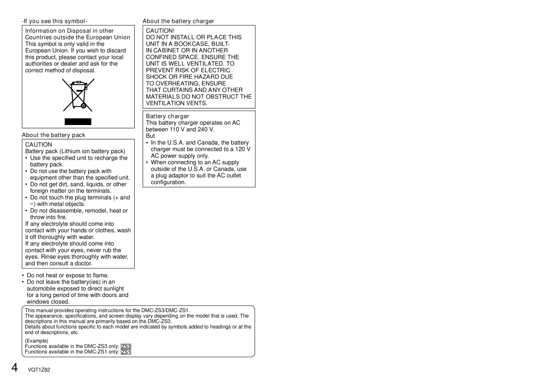 Panasonic DMC-ZS1K operating instructions About the battery charger, Battery charger 