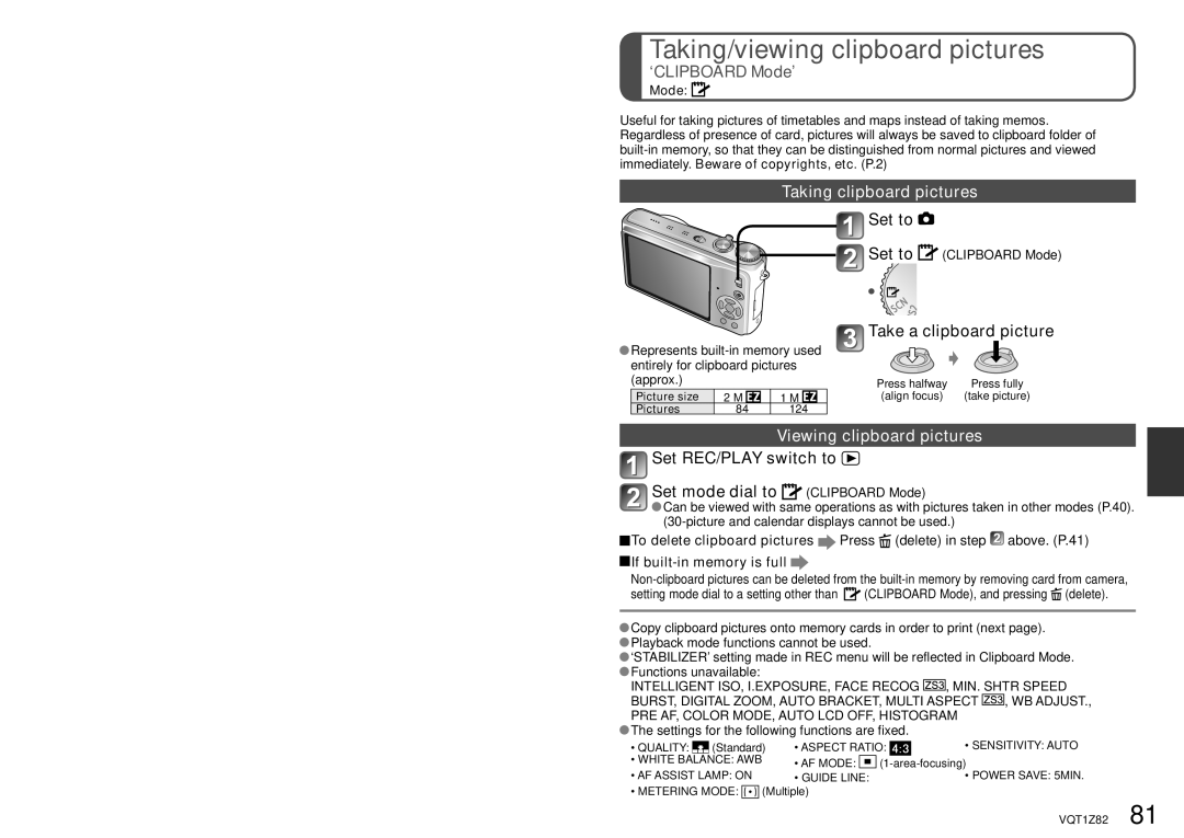 Panasonic DMC-ZS1K Taking/viewing clipboard pictures, Taking clipboard pictures, Take a clipboard picture 