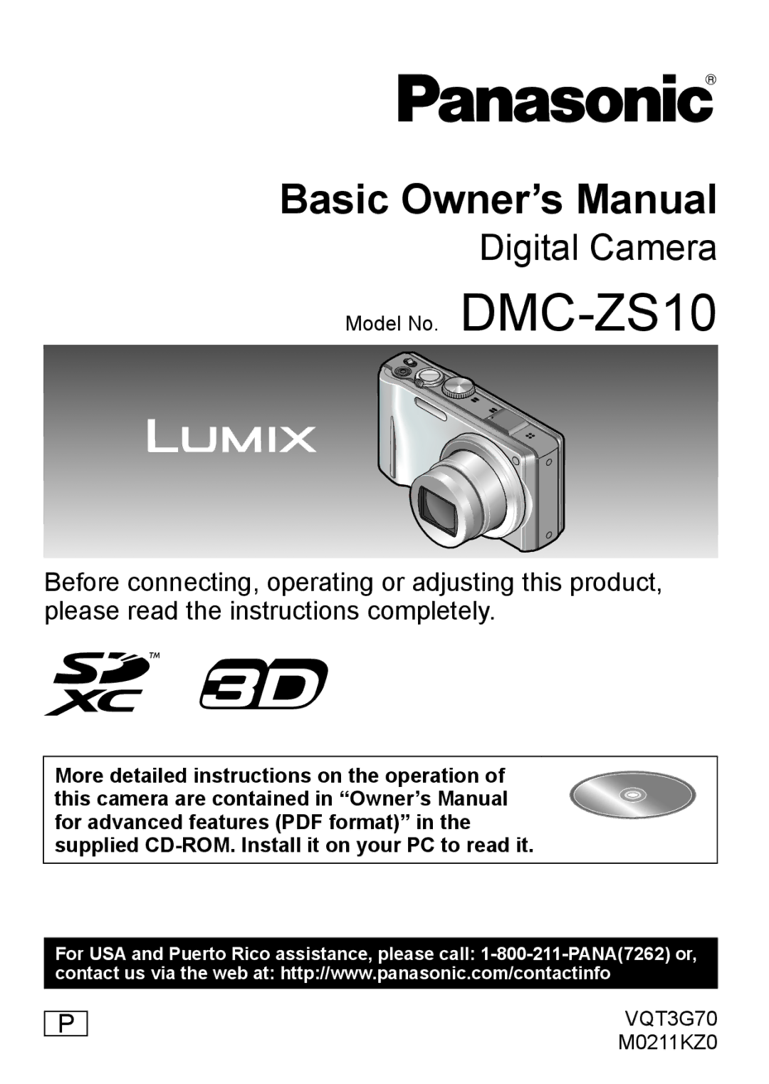 Panasonic DMC ZS10 owner manual Digital Camera 