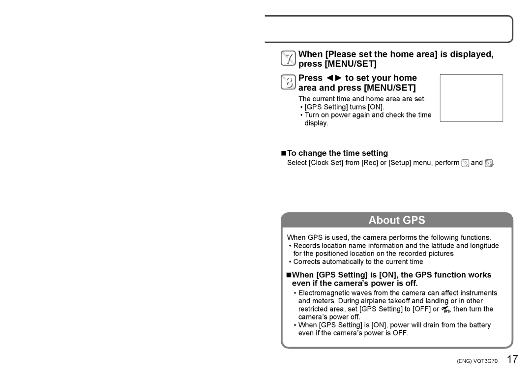 Panasonic DMC ZS10 owner manual Setting the clock, Press MENU/SET Confirm the setting and press MENU/SET 