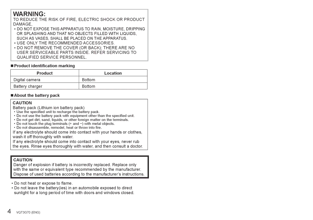 Panasonic DMC ZS10 owner manual Product identification marking Location, About the battery pack 