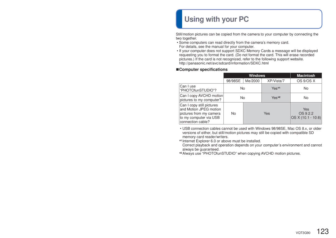 Panasonic DMCZS10K, DMC-ZS10S, DMCZS10S, DMCZS10A, DMC ZS10R owner manual Using with your PC, Computer specifications 