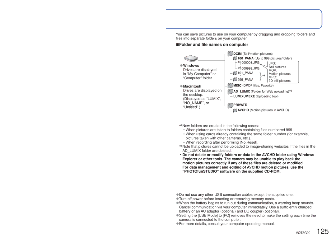 Panasonic DMC-ZS10S, DMCZS10S, DMCZS10A, DMCZS10K, DMC ZS10R owner manual Folder and file names on computer, Windows, Macintosh 