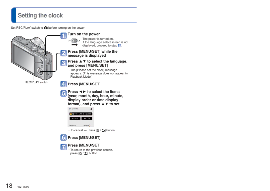 Panasonic DMCZS10K, DMC-ZS10S, DMCZS10S, DMCZS10A, DMC ZS10R owner manual Setting the clock, Turn on the power, Press MENU/SET 