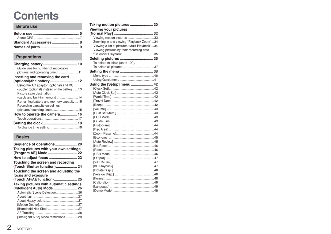 Panasonic DMCZS10A, DMC-ZS10S, DMCZS10S, DMCZS10K, DMC ZS10R owner manual Contents 