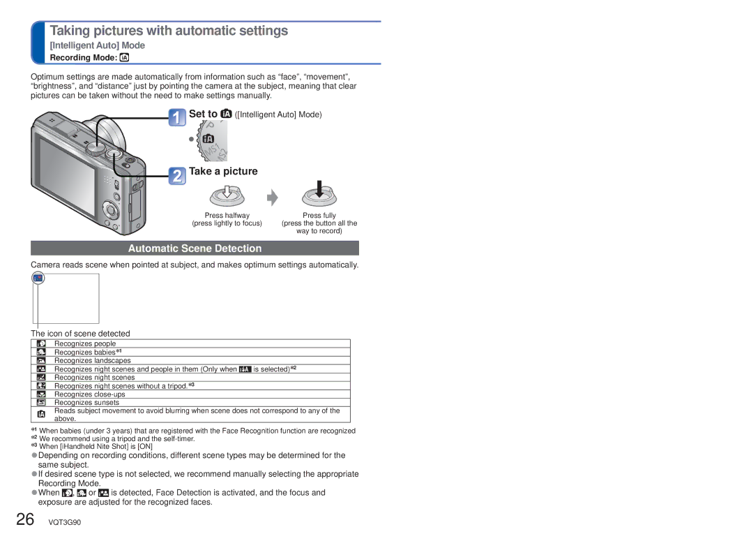 Panasonic DMCZS10S, DMC-ZS10S, DMCZS10A, DMCZS10K Taking pictures with automatic settings, Automatic Scene Detection 
