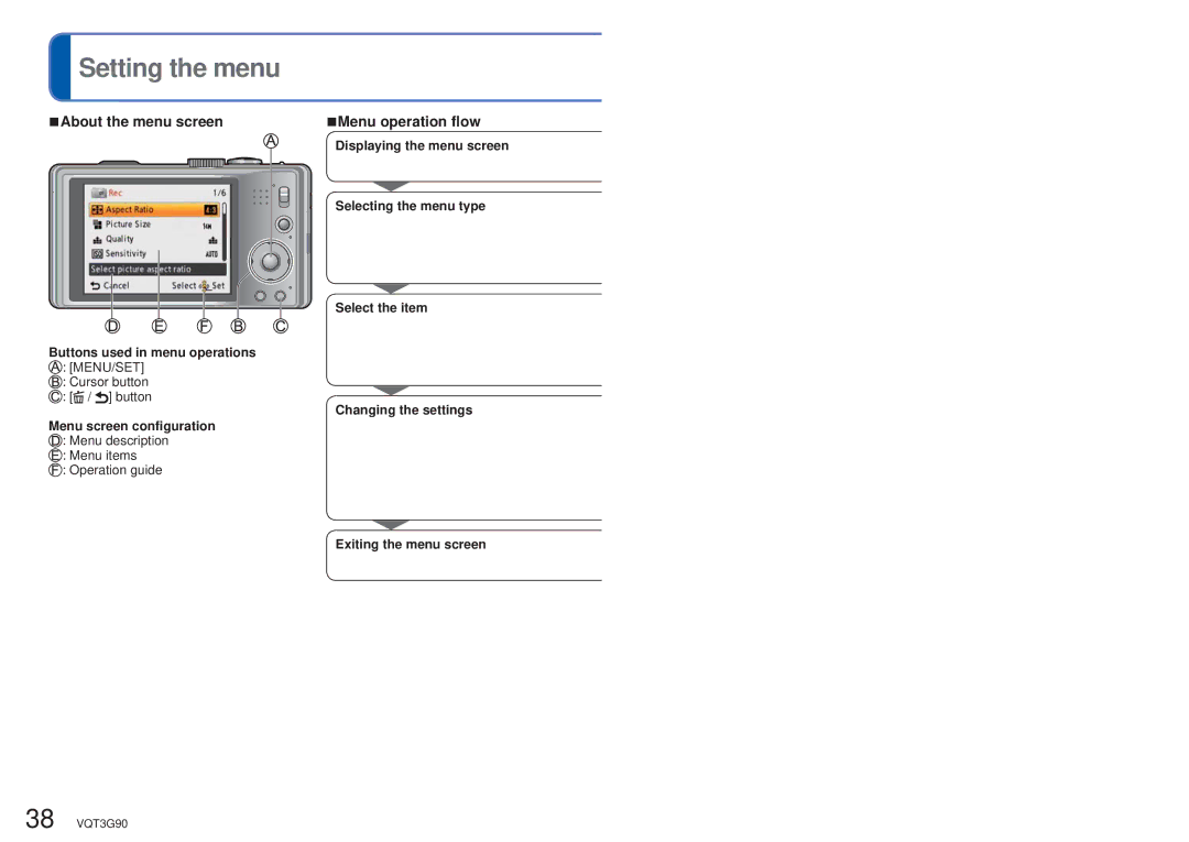 Panasonic DMCZS10K, DMC-ZS10S, DMCZS10S, DMCZS10A, DMC ZS10R Setting the menu, About the menu screen Menu operation flow 