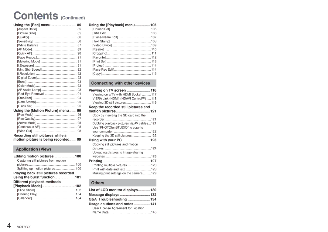 Panasonic DMC ZS10R, DMC-ZS10S, DMCZS10S, DMCZS10A, DMCZS10K owner manual Contents 