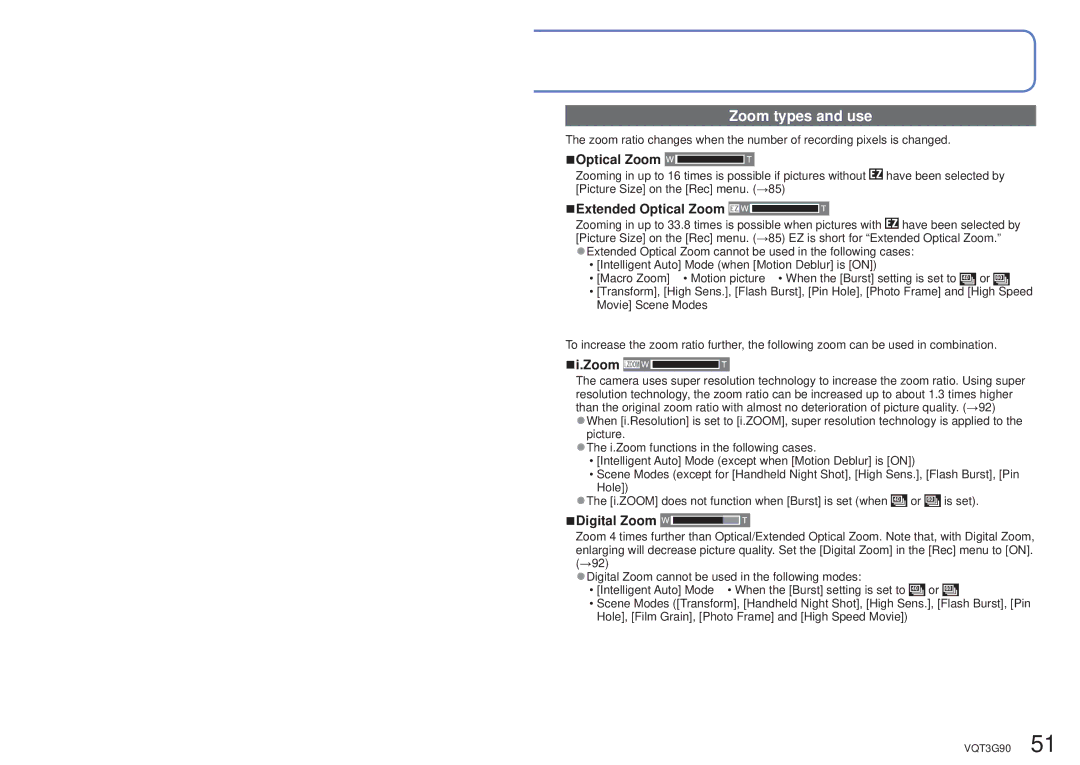 Panasonic DMCZS10S, DMC-ZS10S, DMCZS10A, DMCZS10K, DMC ZS10R Zoom types and use, Extended Optical Zoom, Digital Zoom 