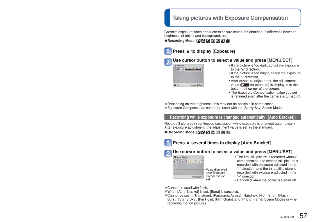 Panasonic DMCZS10A, DMC-ZS10S, DMCZS10S, DMCZS10K, DMC ZS10R owner manual Taking pictures with Exposure Compensation 