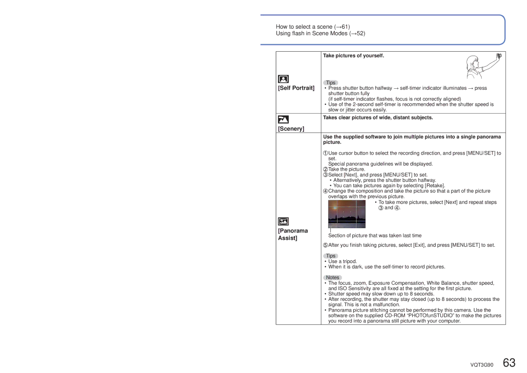 Panasonic DMCZS10K, DMC-ZS10S, DMCZS10S, DMCZS10A, DMC ZS10R owner manual Self Portrait, Scenery, Panorama, Assist 