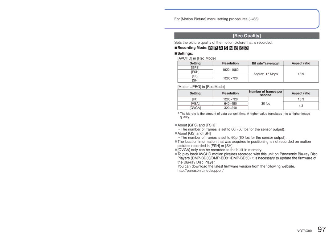 Panasonic DMCZS10A, DMC-ZS10S, DMCZS10S, DMCZS10K, DMC ZS10R owner manual Rec Quality, Resolution, Aspect ratio 