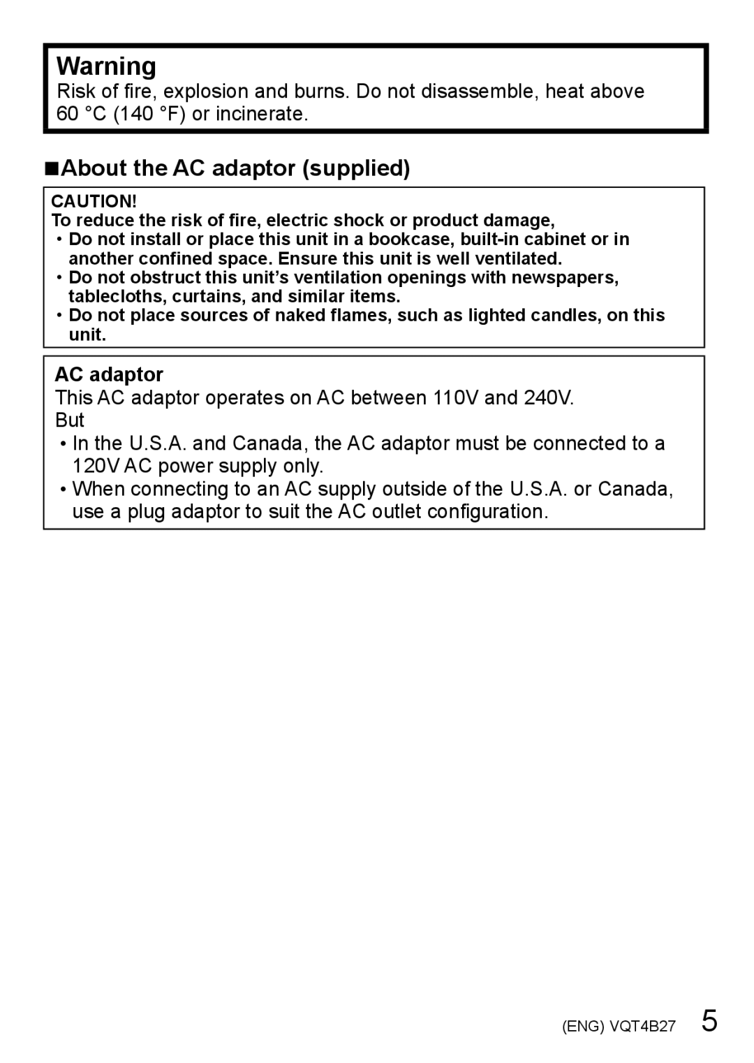 Panasonic DMC-ZS15S, M1211KZ0, VQT4B27, DMCZS15K owner manual About the AC adaptor supplied 