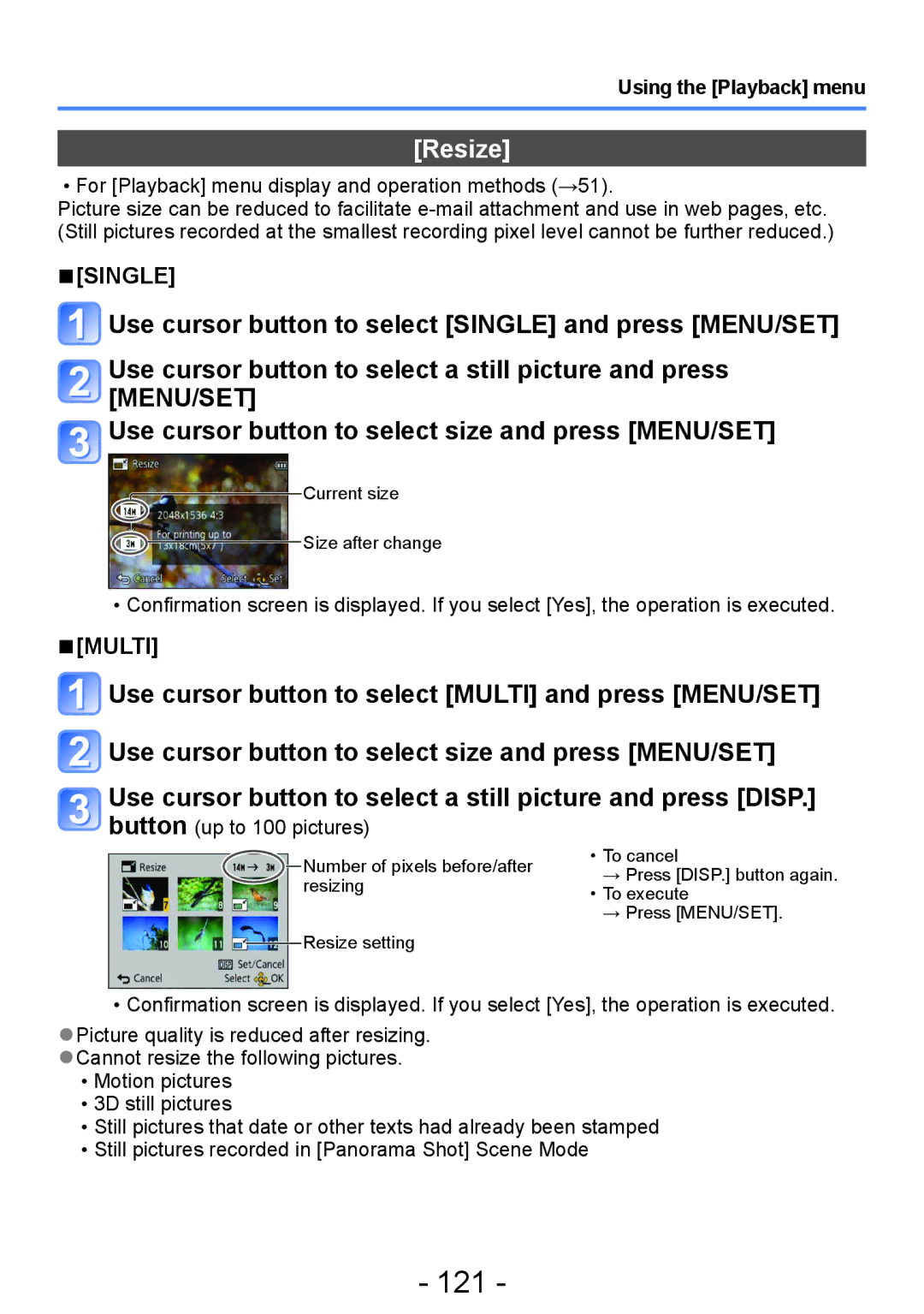 Panasonic DMC-TZ30, DMC-ZS20 manual 121, Resize 