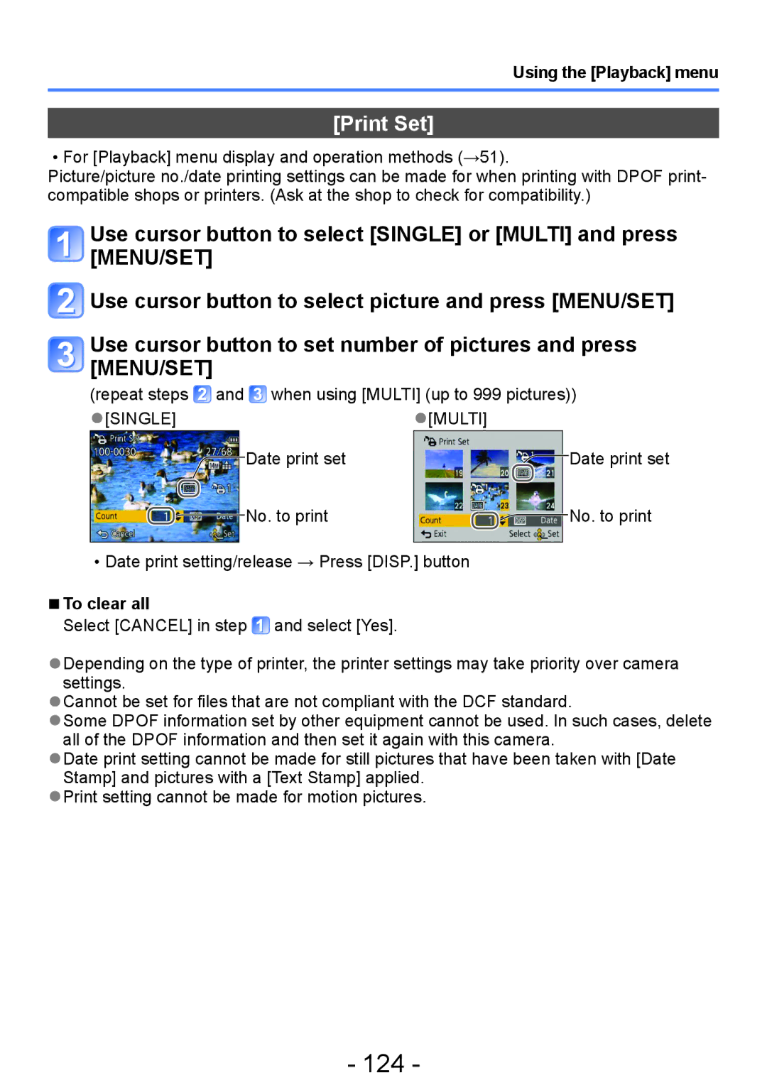 Panasonic DMC-ZS20, DMC-TZ30 manual 124, Print Set 