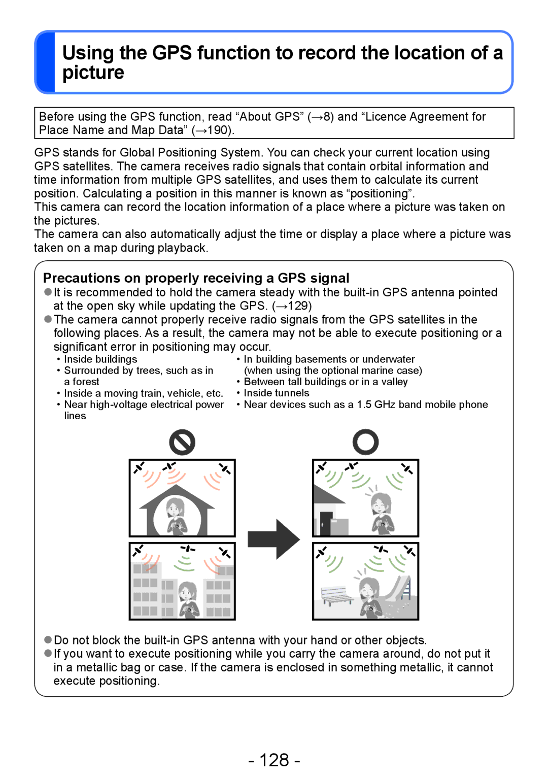 Panasonic DMC-ZS20, DMC-TZ30 manual Using the GPS function to record the location of a picture, 128 