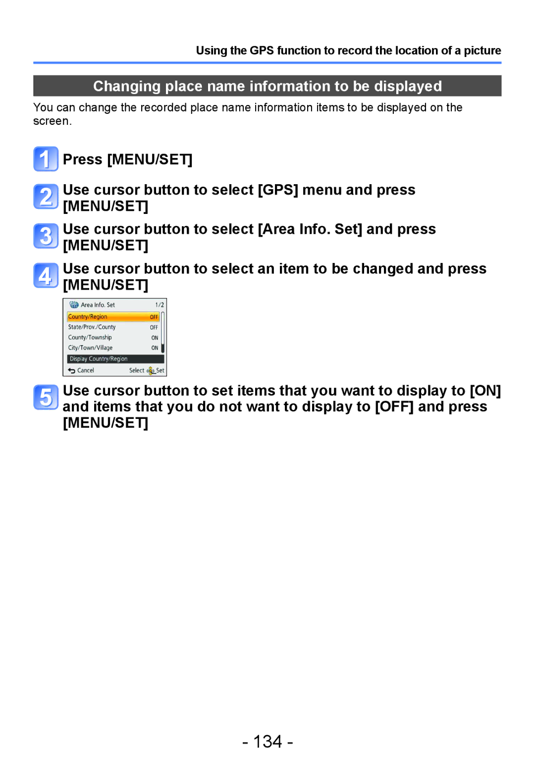 Panasonic DMC-ZS20, DMC-TZ30 manual 134, Changing place name information to be displayed 