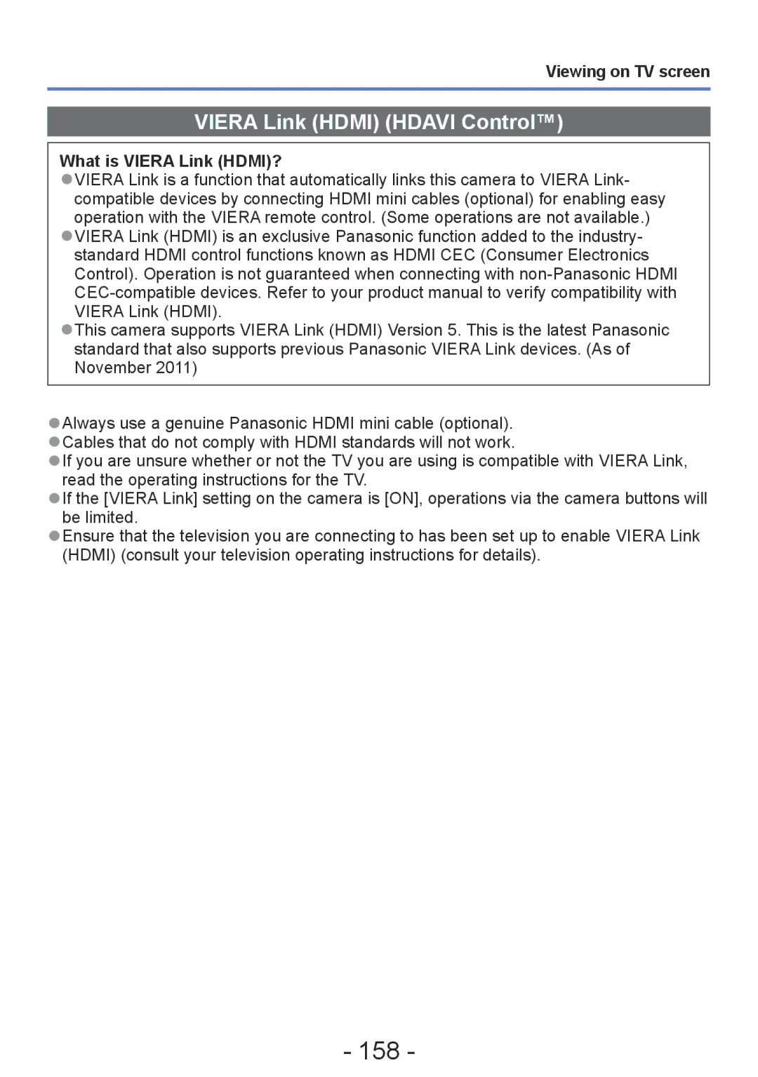 Panasonic DMC-ZS20, DMC-TZ30 manual 158, Viera Link Hdmi Hdavi Control, What is Viera Link HDMI? 