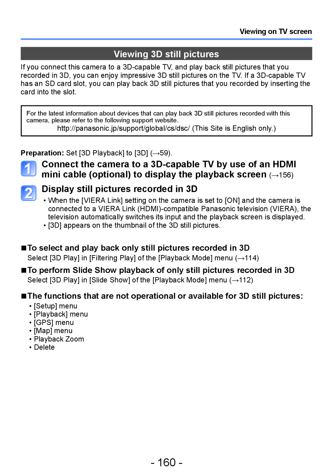 Panasonic DMC-ZS20, DMC-TZ30 160, Viewing 3D still pictures, To select and play back only still pictures recorded in 3D 