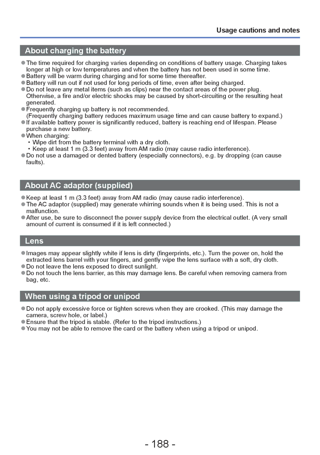 Panasonic DMC-ZS20, DMC-TZ30 manual 188, About charging the battery 