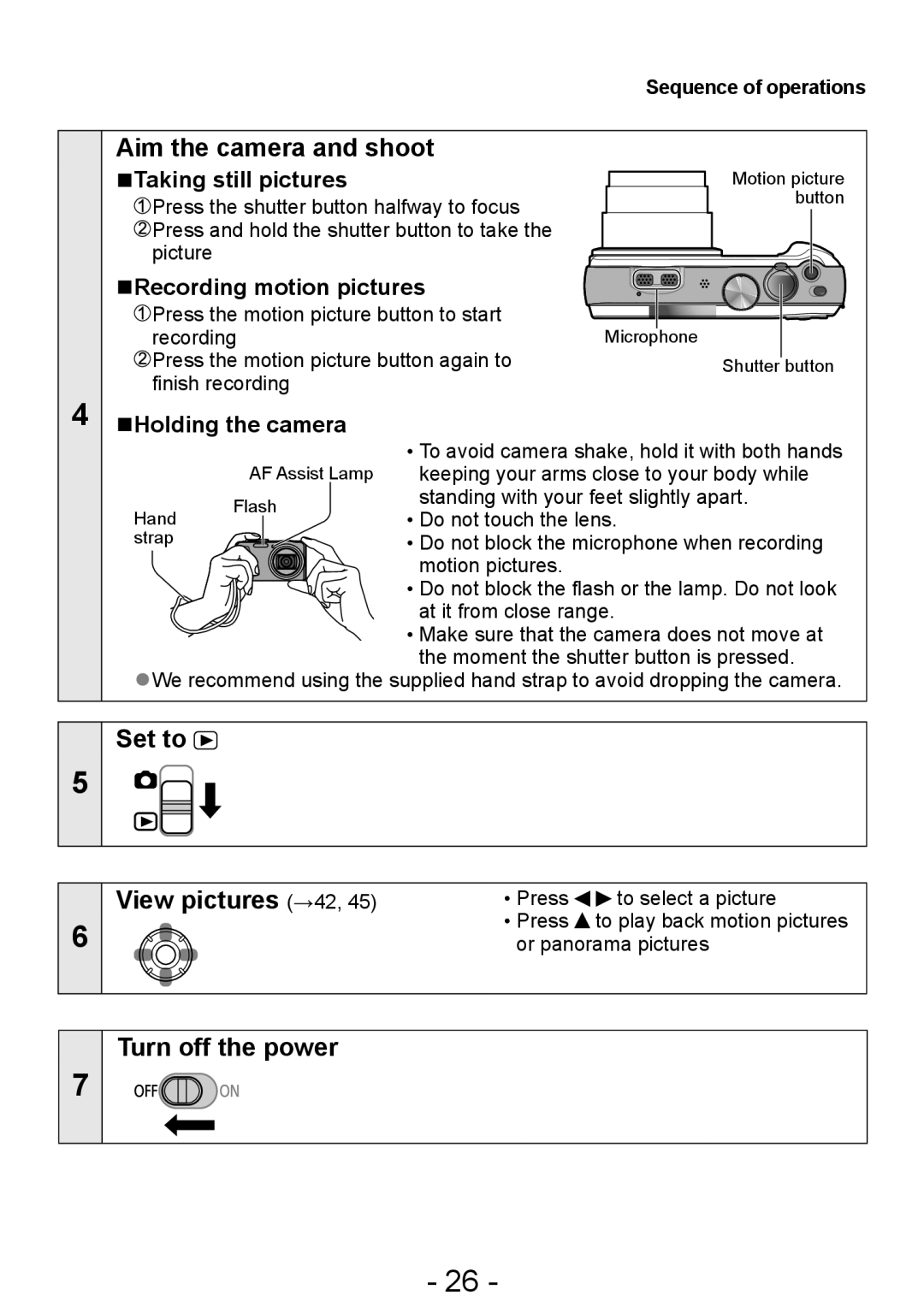 Panasonic DMC-ZS20, DMC-TZ30 Aim the camera and shoot, Set to View pictures →42, Turn off the power, Taking still pictures 