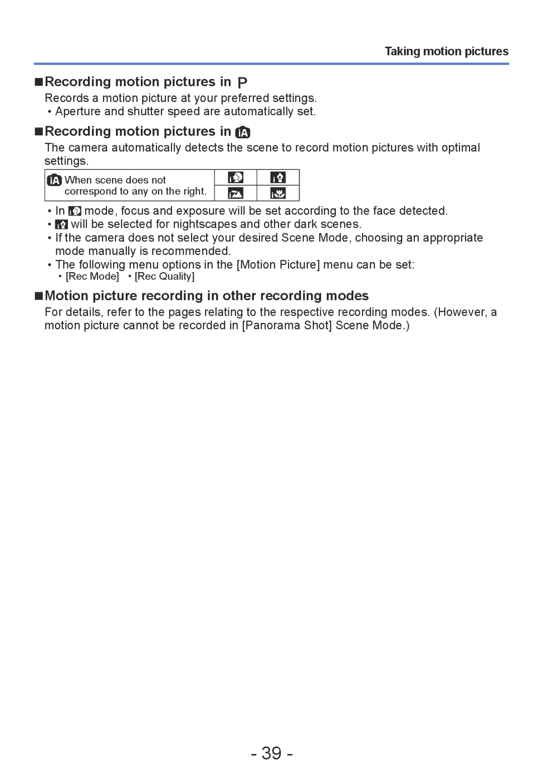 Panasonic DMC-TZ30, DMC-ZS20 manual Recording motion pictures, Motion picture recording in other recording modes 